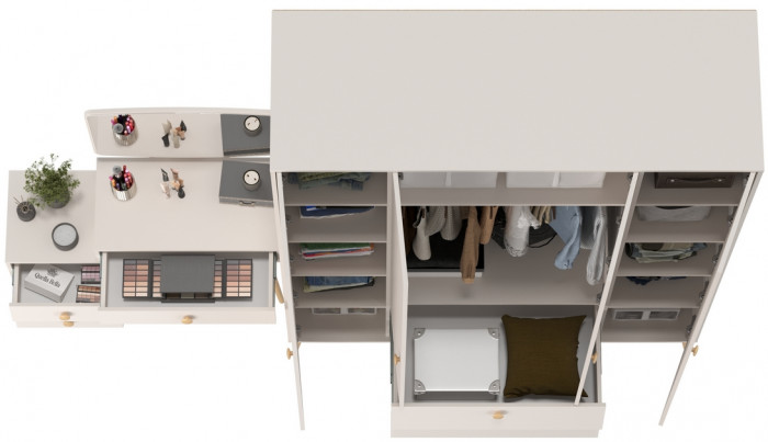 Афина Спальня Шкаф 4-х дверный + Трюмо, цвет кашемир серый, ШхГхВ 160х56,3х220 + 105х38,6х129 см., универсальная сборка