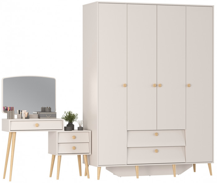 Афина Спальня Шкаф 4-х дверный + Трюмо, цвет кашемир серый, ШхГхВ 160х56,3х220 + 105х38,6х129 см., универсальная сборка