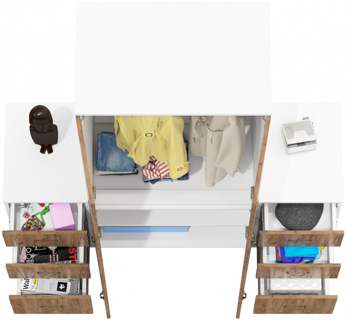 Лидер-8 Шкаф МД 19Б + Тумба МД 3.16 + Тумба МД 3.16, цвет белый шагрень/крафт золото, ШхГхВ 160х50х190 см., универсальная сборка