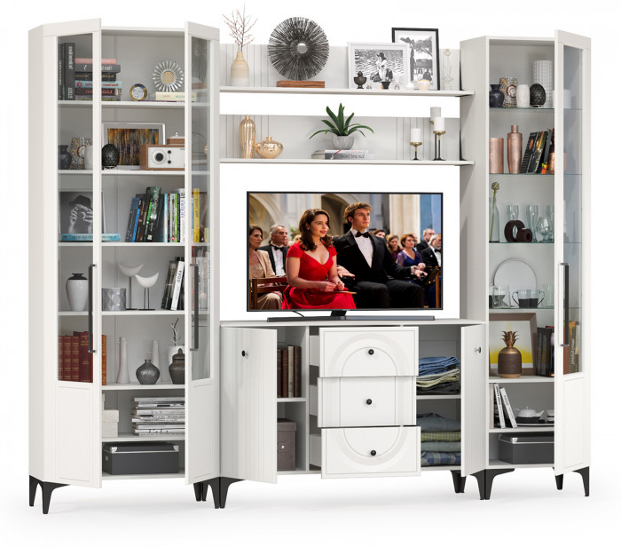 Валенсия Гостиная № 099, ЛДСП белый шагрень/МДФ белый шагрень