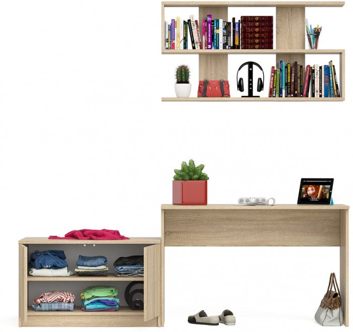 Мори Стол письменный МСП1200.1 + Тумба МА900.1 + Полка 1200, цвет дуб сонома, ШхГхВ 210,8х50,4х209,6 см., универсальная сборка