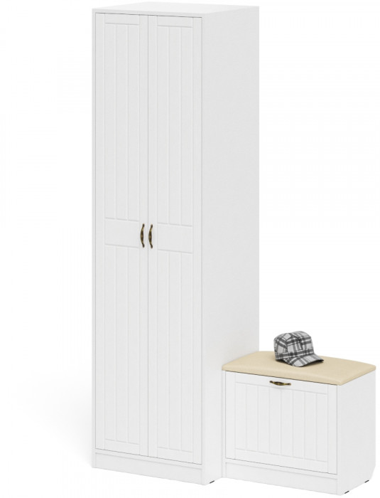 Прихожая П-6 Компоновка № 10, цвет белая шагрень/фасады МДФ белое дерево фрезеровка прованс, ШхГхВ 120х50х210 см., универсальная сборка