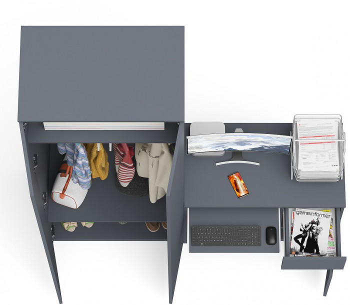 Мори компьютерный стол МС-1 правый + Шкаф МШ800.1, графит