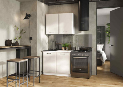 Кухня Индира 1 м белый/лофт дюна (столешница мрамор лацио белый)