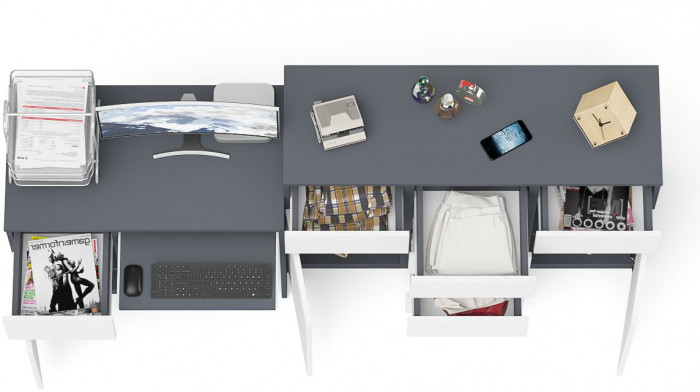 Мори Стол компьютерный МС-1 левый + Комод МК1200.4, цвет графит/белый, ШхГхВ 210,4х50х94 см., выдвижной ящик слева, НЕ универсальная сборка