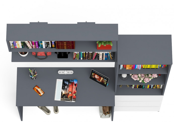 Мори письменный стол МСП1200.1 + Стеллаж МСТ600.3 + Полка 1200, графит/белый