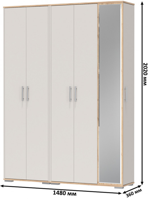 Прихожая Домино-мини + Шкаф для одежды Домино, цвет дуб крафт золотой/кашемир серый, ШхГхВ 148х36х202 см., универсальная сборка