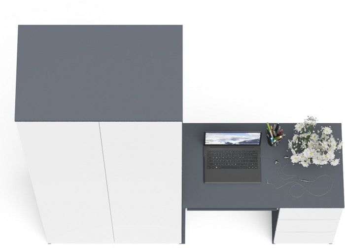 Мори компьютерный стол МС-6 правый + Шкаф МШ800.1, графит/белый