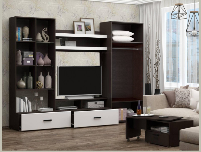 Гостиная Гамма-17 МДФ (Белый глянец, Венге)