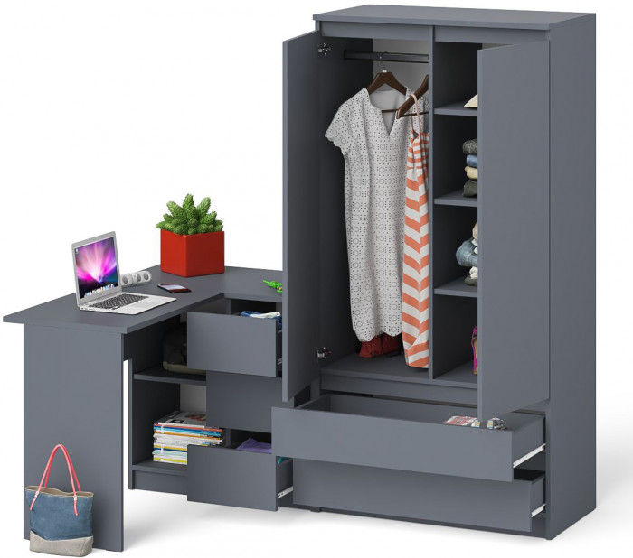 Мори Стол компьютерный МС-16 правый + Шкаф МШ900.1, цвет графит, ШхГхВ 214,8х84,9х179,6 см., выдвижные ящики справа, НЕ универсальная сборка