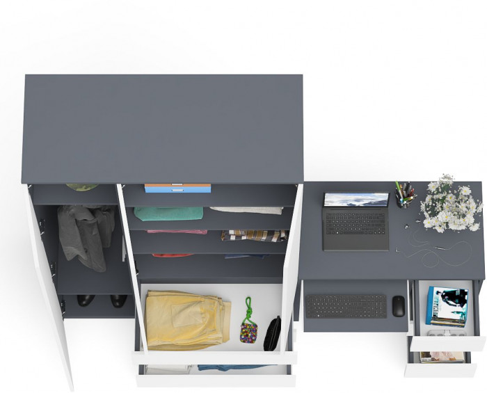 Мори Стол компьютерный МС-6 правый + Шкаф МШ1200.1, цвет графит/белый, ШхГхВ 210,4х50,4х209,6 см., выдвижные ящики справа, НЕ универсальная сборка