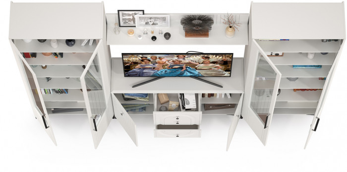 Валенсия Гостиная № 102, ЛДСП белый шагрень/МДФ белый шагрень