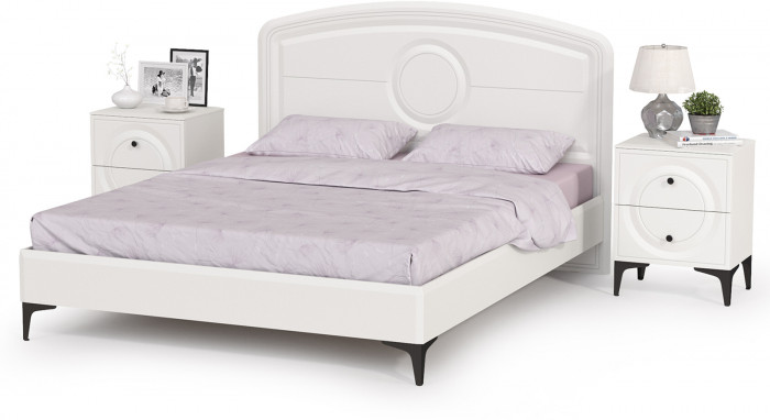 Валенсия Спальня 11.36.01 Кровать + ортопед + две 13.291 Тумбы, цвет ЛДСП белый шагрень/МДФ белый шагрень, ШхГхВ 270х204х115,3 см, 1600х2000 мм., б/м