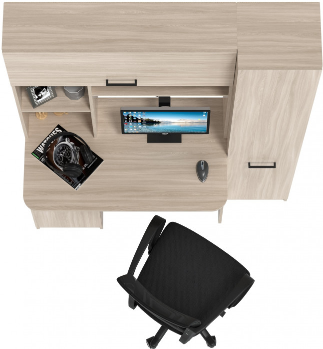 Стол 6-0603 Альфа + кресло 103 чёрное, цвет ясень шимо светлый, ШхГхВ 137х61х181 см., универсальная сборка