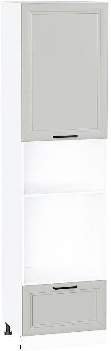 Кухонный гарнитур угловой Нео-04, МДФ/Стекло, 320×180 см, Белый/Белый шелк/Серый шелк, стеклополки (Кварцит неро)