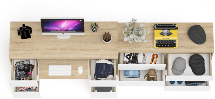 Мори компьютерный стол МС-2 + Комод МК1200.6, дуб сонома/белый