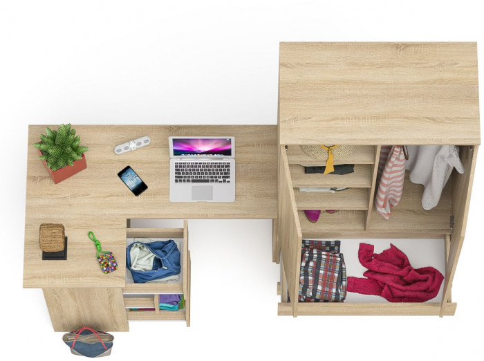 Мори Стол компьютерный МС-16 левый + Шкаф МШ900.1, цвет дуб сонома, ШхГхВ 214,8х84,9х179,6 см., выдвижные ящики слева, НЕ универсальная сборка