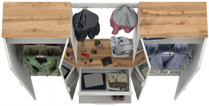 Октава Прихожая 26, белый шагрень/дуб крафт золотой/фасады МДФ белый шагрень