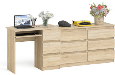 Мори Стол компьютерный МС-6 правый + Комод МК1200.6, цвет дуб сонома, ШхГхВ 210,4х50х76,6 см., выдвижные ящики справа, НЕ универсальная сборка