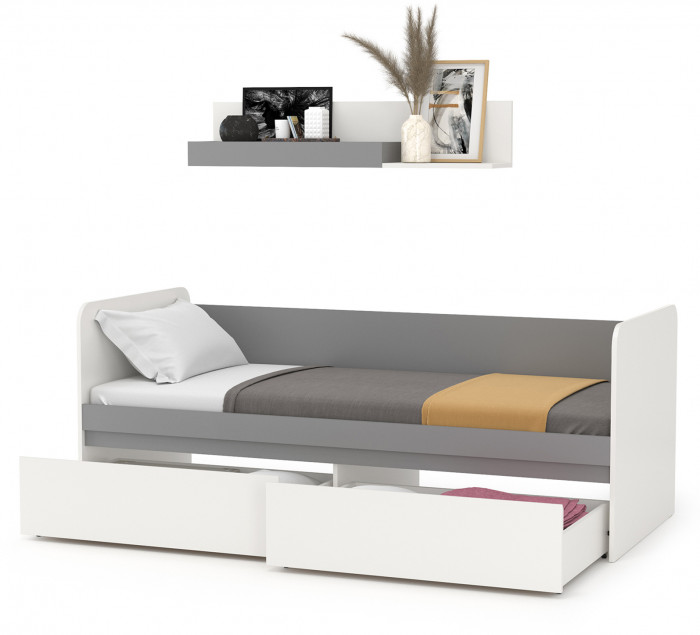 Торонто 11.39 Кровать + 16.475 Полка, белый шагрень/стальной серый