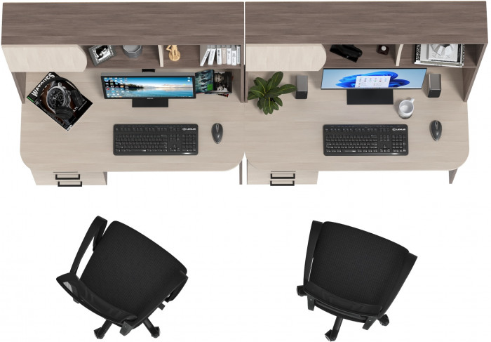 Два стола рабочих 6-0606 Сигма + два кресла 103 чёрных, бодега тёмный/бодега светлый