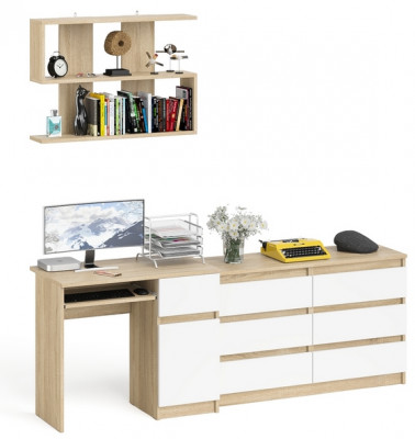 Мори Стол компьютерный МС-1 правый + Комод МК1200.6 + Полка 900, цвет дуб сонома/белый, ШхГхВ 210,4х50х209,6 см., НЕ универсальная сборка