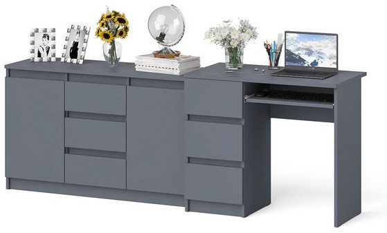 Мори Стол компьютерный МС-6 левый + Комод МК1200.3, цвет графит, ШхГхВ 210,4х50х76,6 см., выдвижные ящики слева, НЕ универсальная сборка