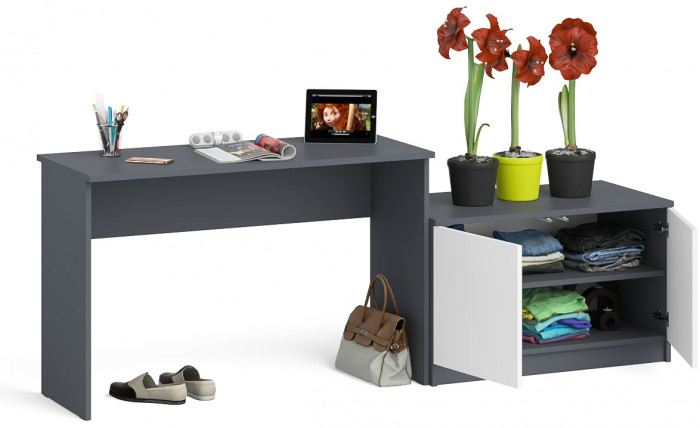 Мори Стол письменный МСП1200.1 + Тумба МА900.1, цвет графит/белый, ШхГхВ 210,8х50,4х76,6 см., универсальная сборка