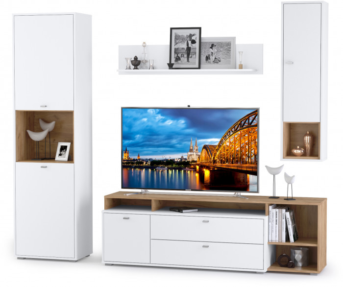 Бэль № 03, цвет дуб крафт золотой/белый премиум, ШхГхВ 240х43х200 см., ниша для ТВ 139х40х120 см., НЕ универсальная сборка