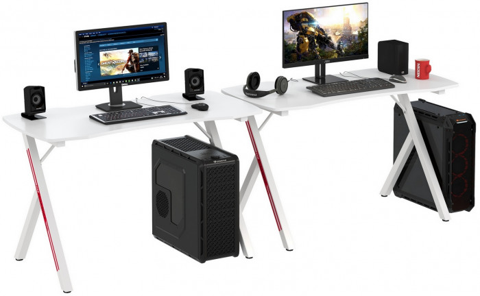 Два игровых стола Мебель--24 GT-2310, цвет белый, ШхГхВ 240х60х73 см.(регулировка высоты столов от 72,5 см. до 73,5 см.)