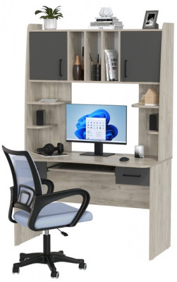 Стол 6-0604 Бета + кресло 103 серое, цвет дуб крафт серый/графит, ШхГхВ 120х60,5х183,5 см.