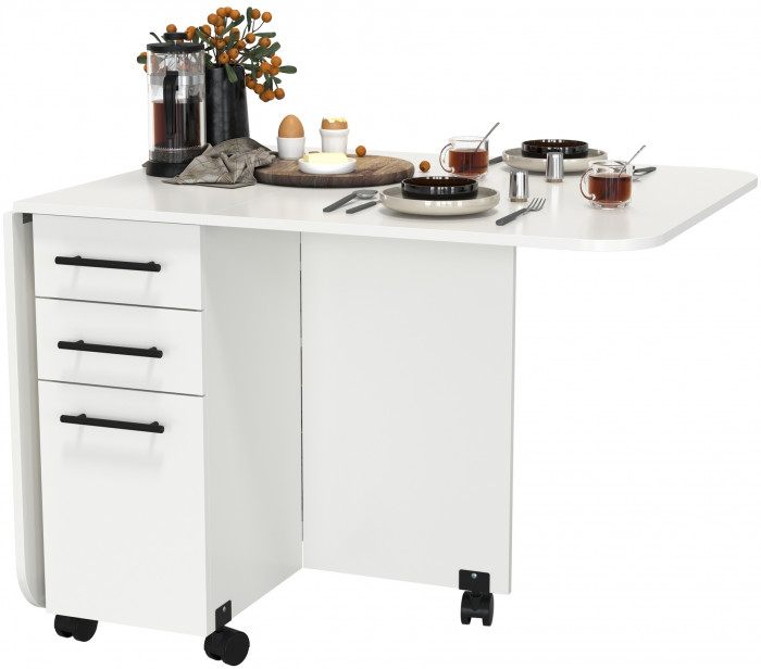 Стол-книжка с ящиками 1-6702бел, цвет белый, ШхГхВ 38х80х74 см. сложенный, разложенный два размера: 103/167х80х74 см.