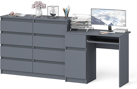 Мори компьютерный стол МС-1 левый + Комод МК1200.8, графит