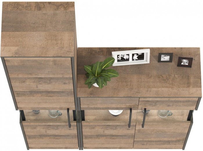 Трувор 13.205 Шкаф-пенал с витриной + 13.306 Комод с витриной, цвет дуб гранж песочный/интра, ШхГхВ 130,6х37х210 см., универсальная сборка