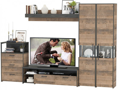 Трувор Гостиная 037, цвет дуб гранж песочный/интра, ШхГхВ 305,4х45,4х210 см., универсальная сборка