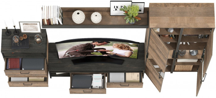 Трувор Гостиная 037, цвет дуб гранж песочный/интра, ШхГхВ 305,4х45,4х210 см., универсальная сборка