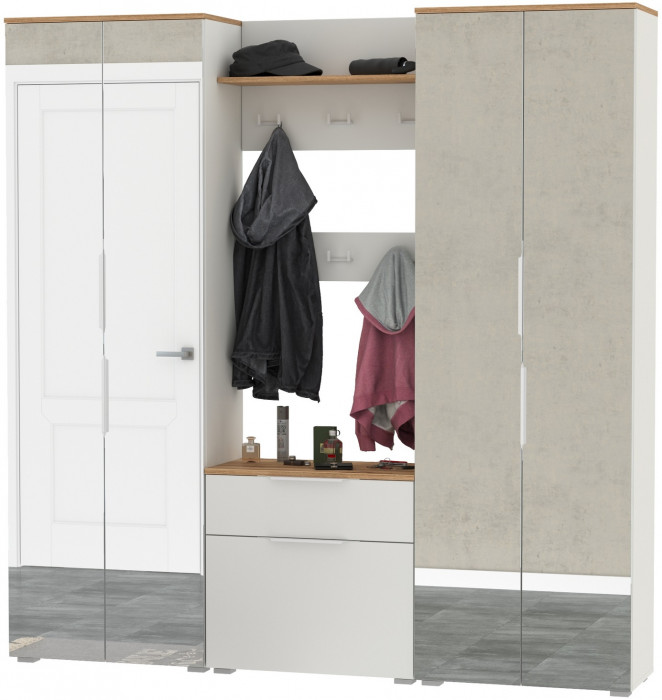 Октава Прихожая 27, белый шагрень/дуб крафт золотой/фасады МДФ белый шагрень