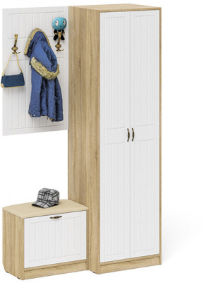 Прихожая П-6 Компоновка № 12, дуб сонома/фасады МДФ белое дерево фрезеровка прованс