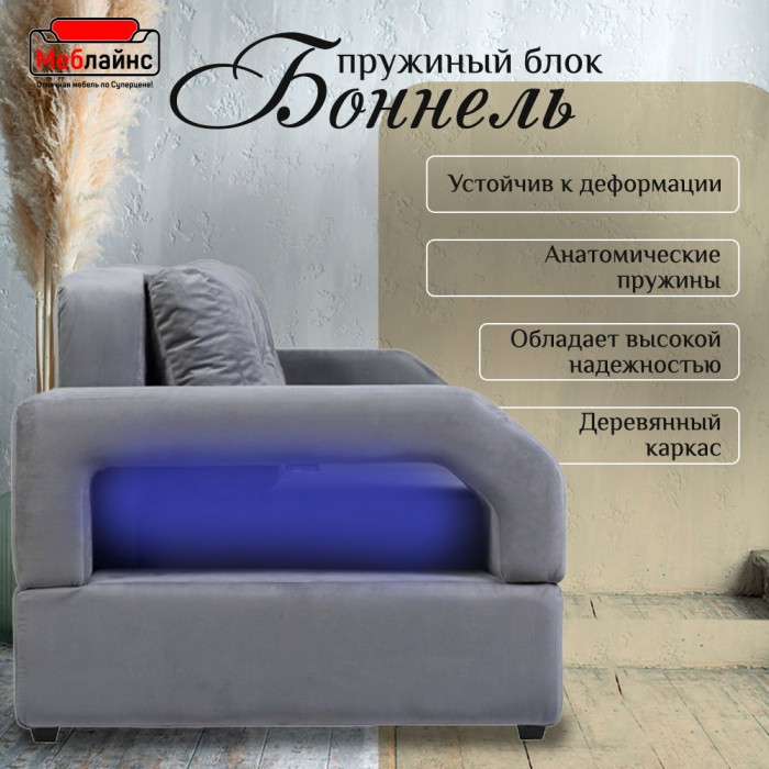 Диван-кровать Манчестер, еврокнижка, велюр, 160х195, серый