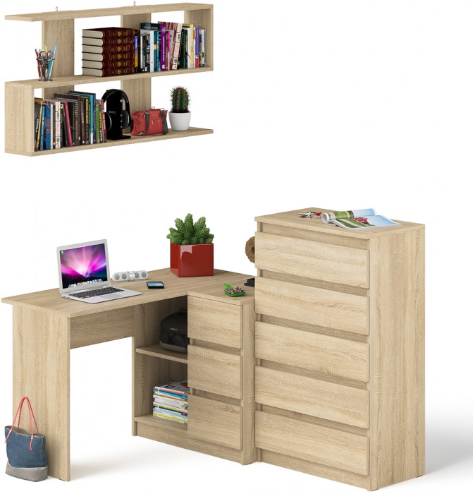 Мори компьютерный стол МС-16 правый + Комод МК700.5 + Полка 1200, дуб сонома