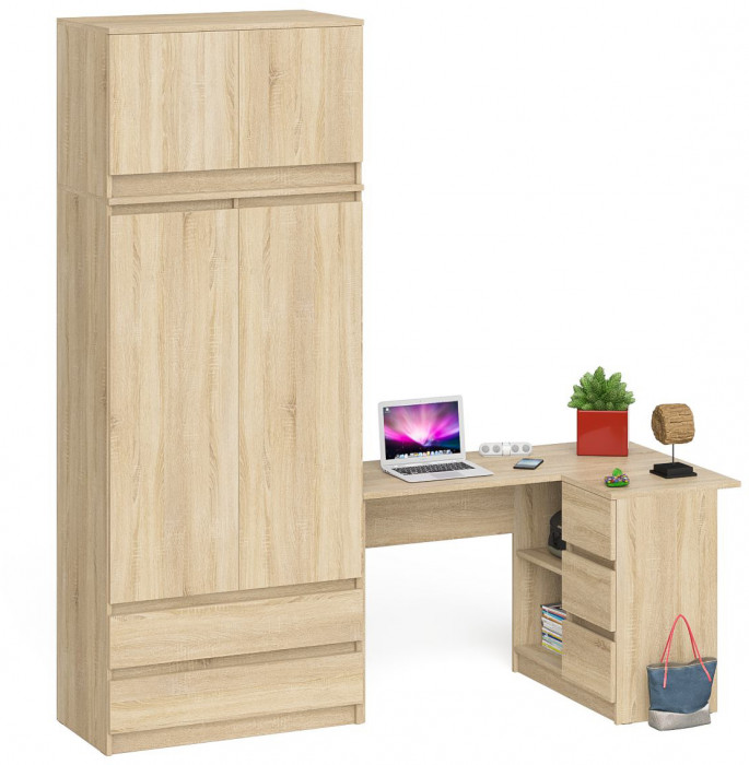 Мори компьютерный стол МС-16 правый + Шкаф МШ900.1 + Антресоль МА900.1, дуб сонома