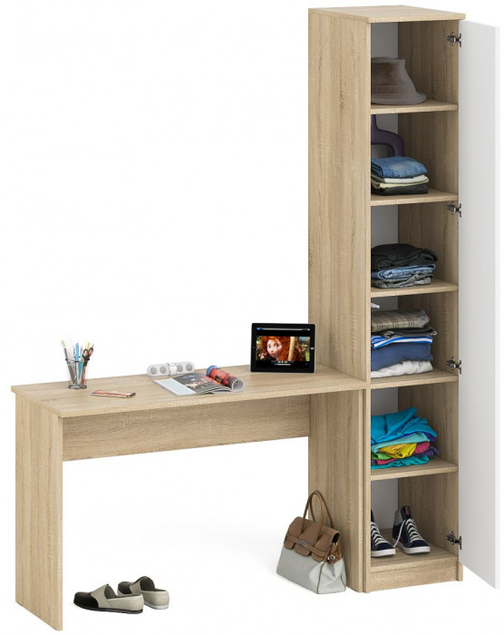 Мори письменный стол МСП1200.1 + Пенал МШ400.1, дуб сонома/белый