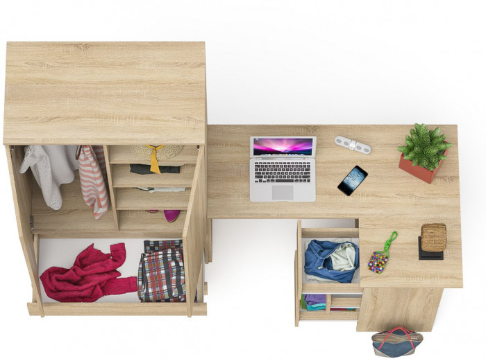 Мори Стол компьютерный МС-16 правый + Шкаф МШ900.1, цвет дуб сонома, ШхГхВ 214,8х84,9х179,6 см., выдвижные ящики справа, НЕ универсальная сборка