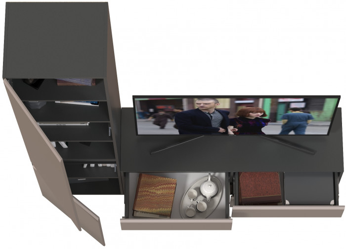 Сидней Комплектация № 005, цвет корпус: антрацит/фасады: МДФ веллюто капучино, ШхГхВ 179,9х41,3х205,2 см., ниша для ТВ 129х41х100 см., универс. сборка