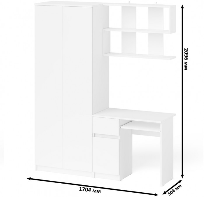 Мори компьютерный стол МС-1 левый + Шкаф МШ800.1 + Полка 900, белый