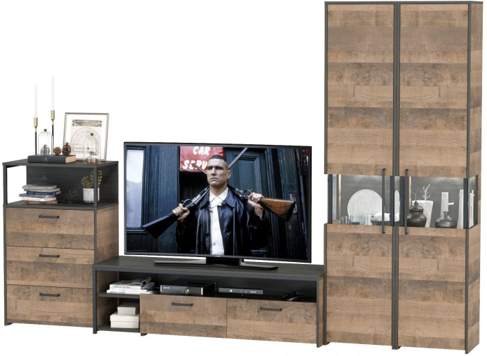 Трувор Гостиная 038, цвет дуб гранж песочный/интра, ШхГхВ 305,4х45,4х210 см., универсальная сборка