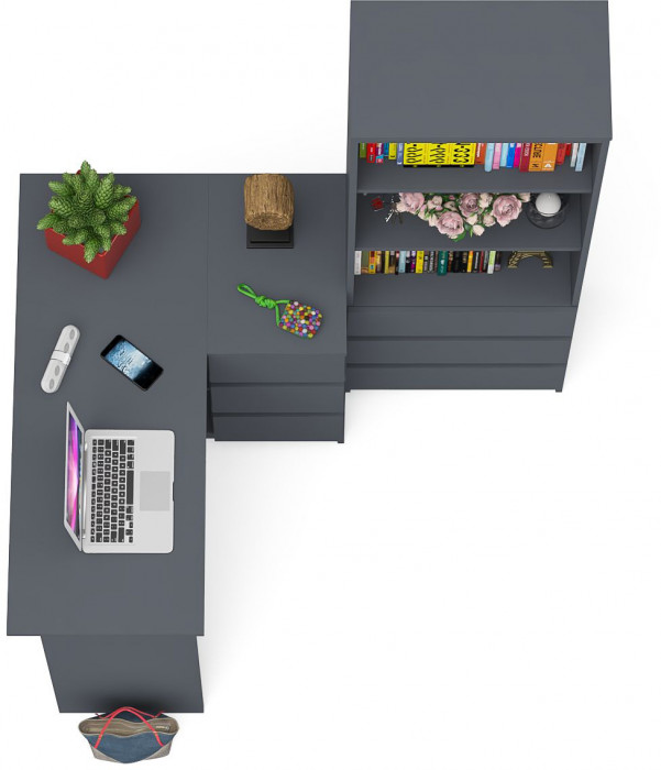 Мори компьютерный стол МС-16 правый + Стеллаж МСТ600.3, графит