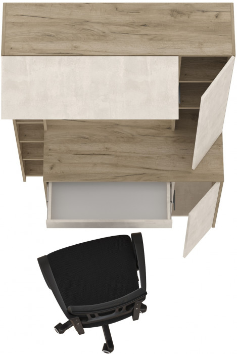 КР100 Стол компьютерный Комфорт 12.71 + кресло 103 чёрное, цвет дуб крафт серый/шёлковый камень, ШхГхВ 116,7х60,2х165,4 см., НЕ универсальная сборка