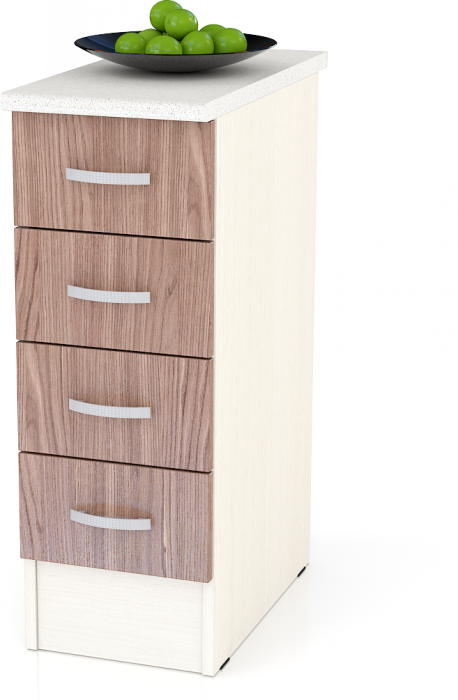 Кухня Мери ШН4Я300 Стол с 4 ящиками 30 см., цвет дуб/ясень шимо тёмный, ШхГхВ 30х60х85 см., универсальная дверь (столешница № 130 сахара белая)