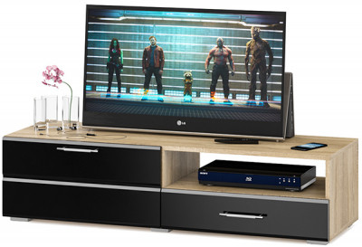 Тумба под ТВ Ларго 1, корпус дуб сонома/фасады МДФ чёрный глянец